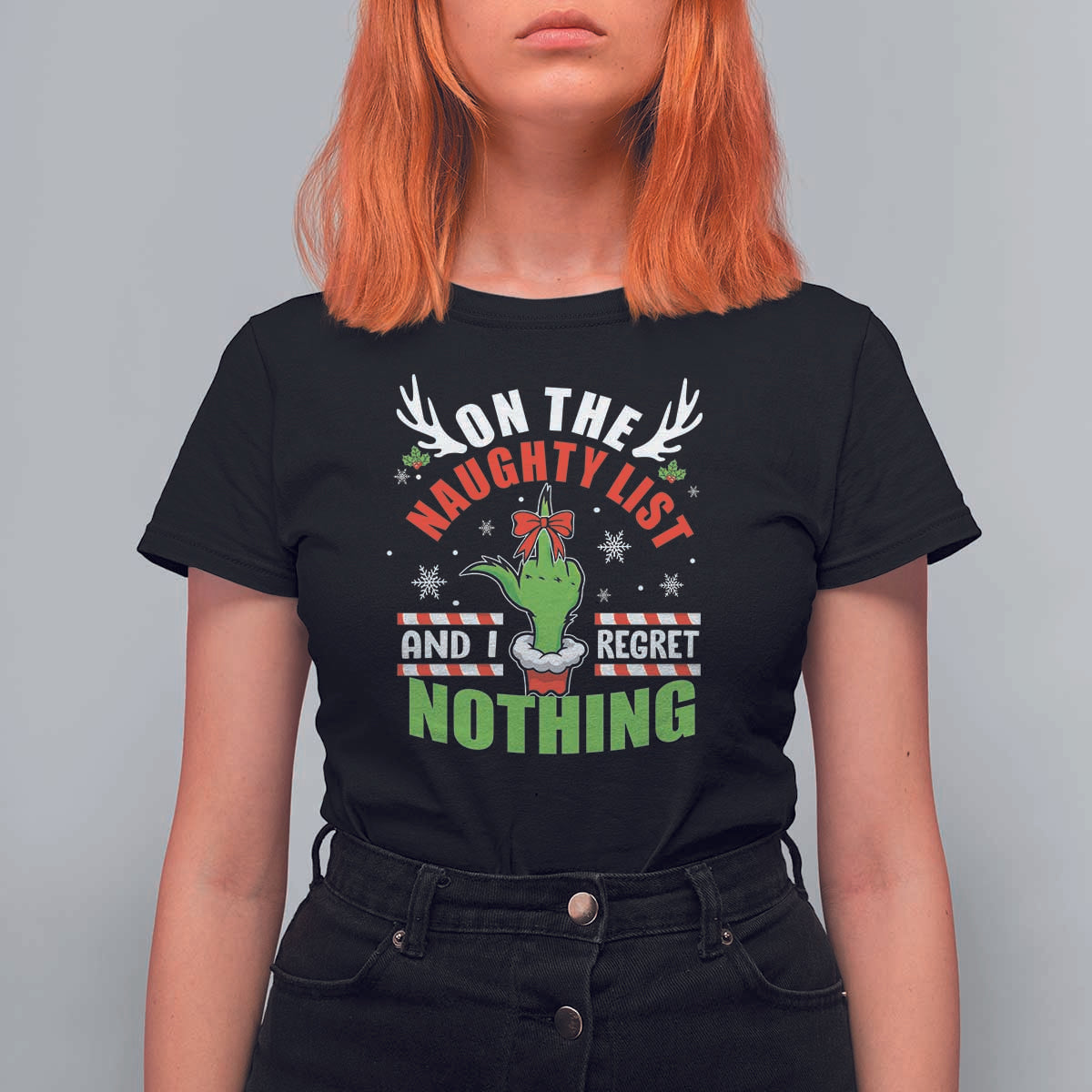 Funny Christmas T Shirt For Women On The List Of Naughty And I Regret Nothing - Wonder Print Shop