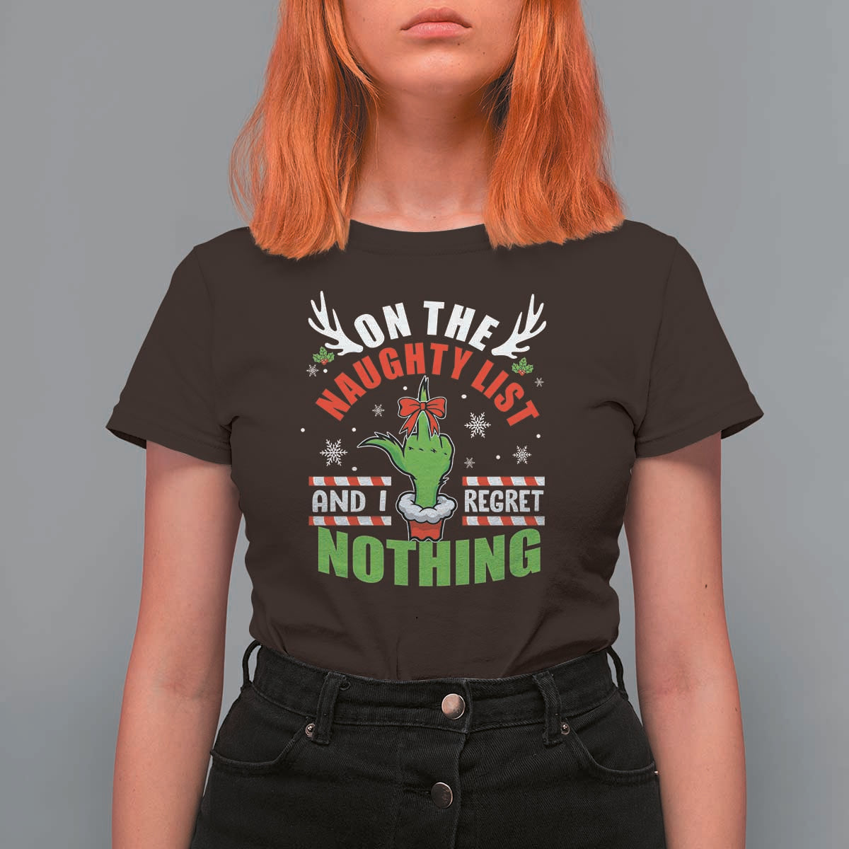 Funny Christmas T Shirt For Women On The List Of Naughty And I Regret Nothing - Wonder Print Shop