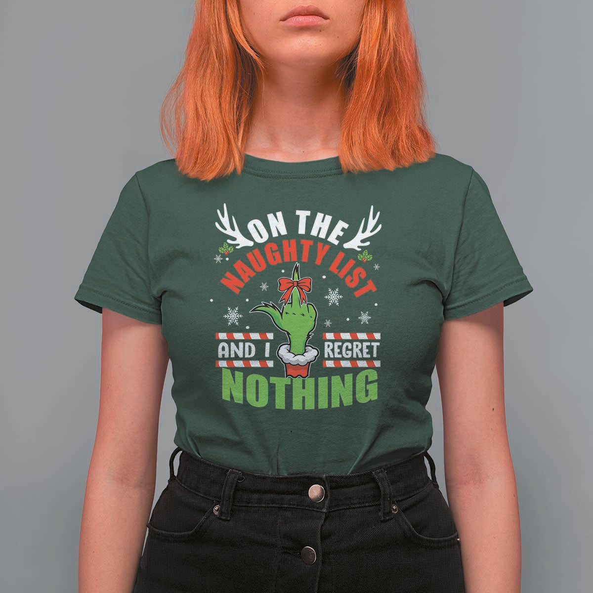 Funny Christmas T Shirt For Women On The List Of Naughty And I Regret Nothing - Wonder Print Shop