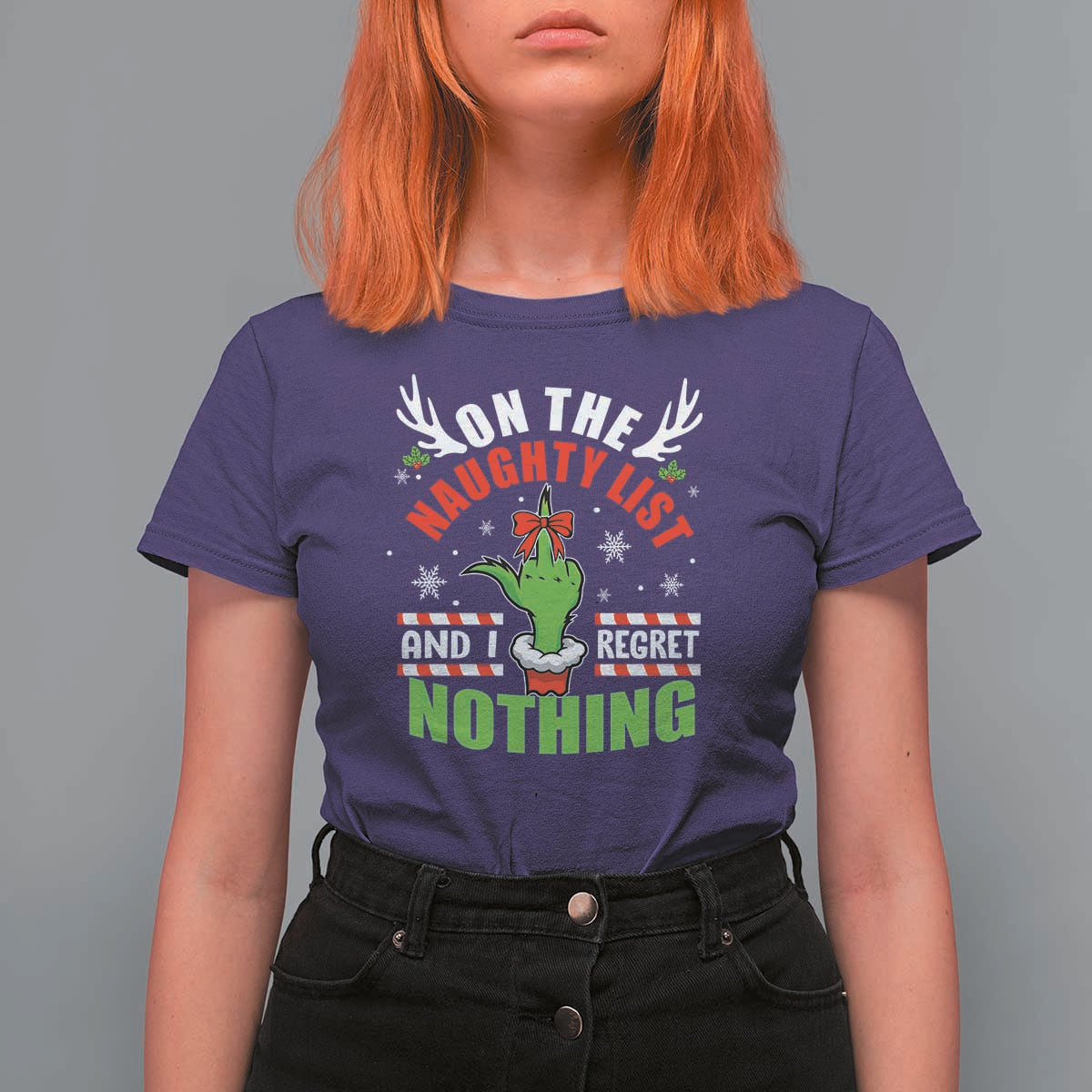 Funny Christmas T Shirt For Women On The List Of Naughty And I Regret Nothing - Wonder Print Shop