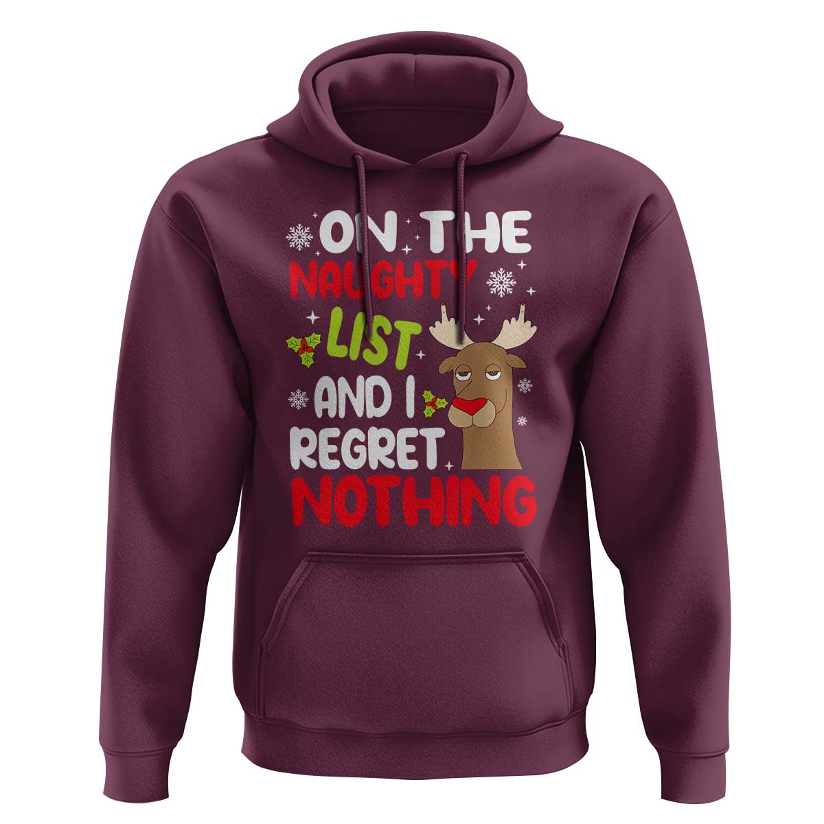 Funny Christmas Hoodie On The List Of Naughty And I Regret Nothing Reindeer