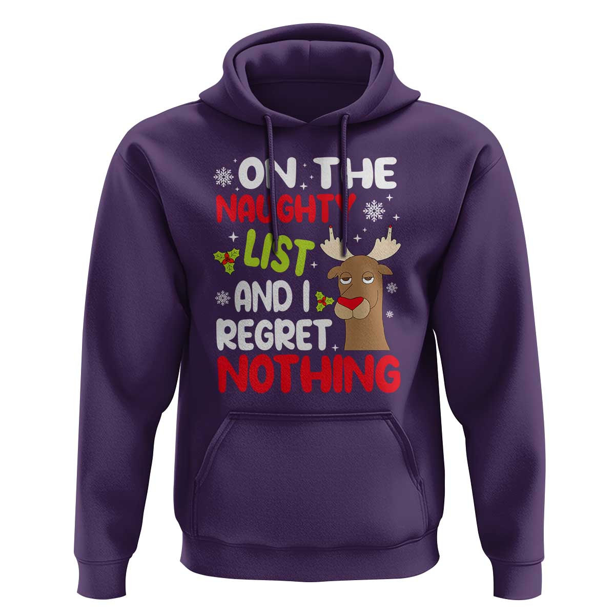 Funny Christmas Hoodie On The List Of Naughty And I Regret Nothing Reindeer