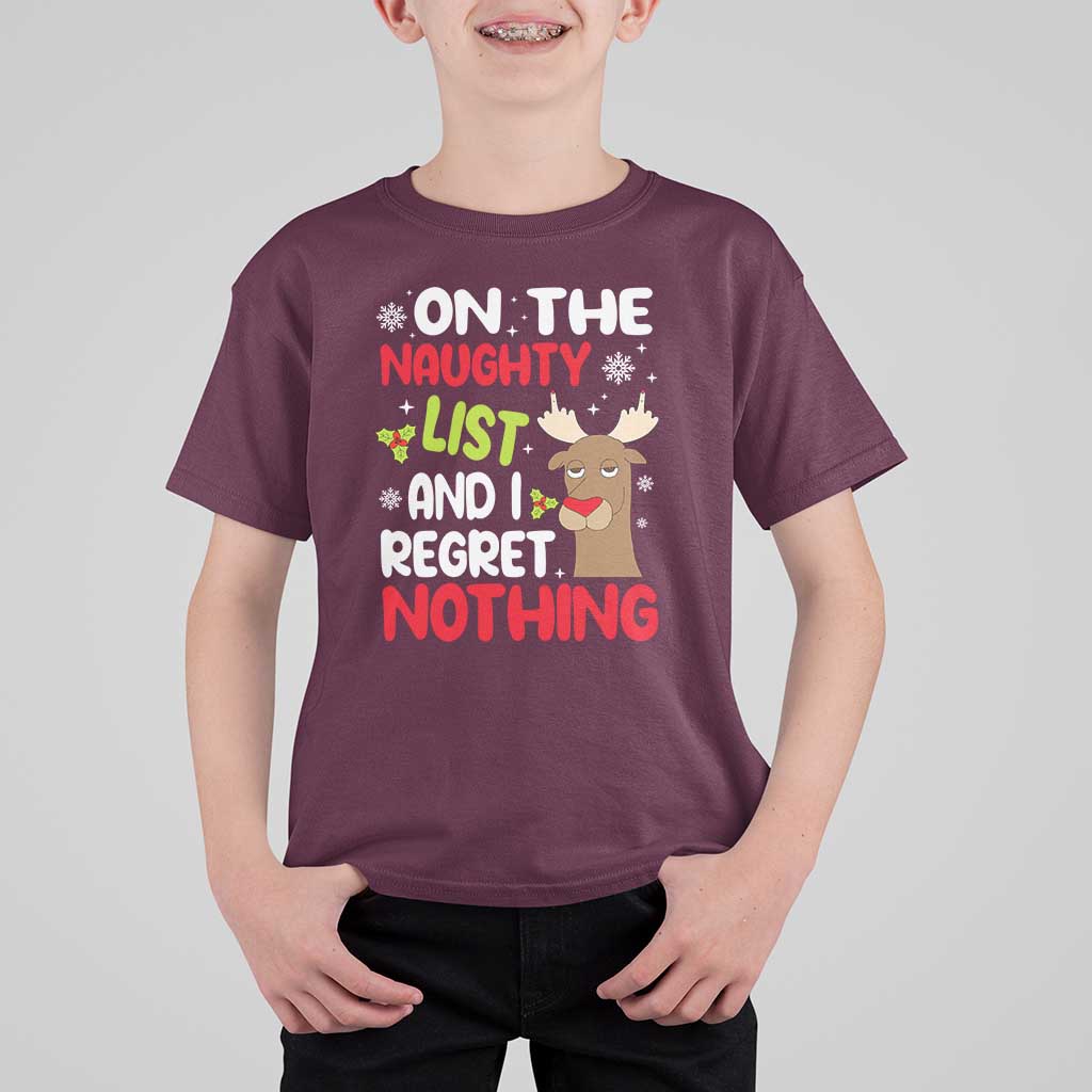 Funny Christmas T Shirt For Kid On The List Of Naughty And I Regret Nothing Reindeer - Wonder Print Shop