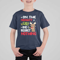 Funny Christmas T Shirt For Kid On The List Of Naughty And I Regret Nothing Reindeer - Wonder Print Shop