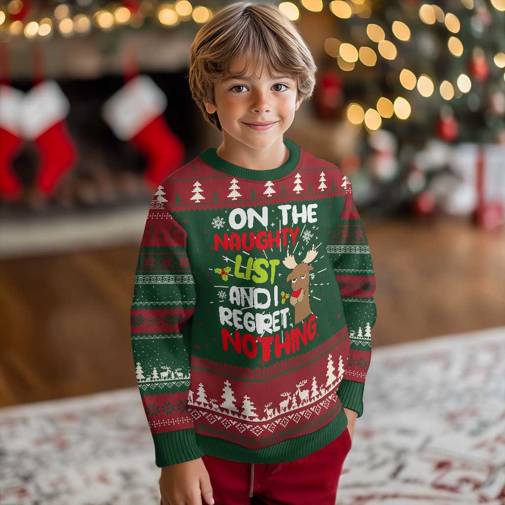 Funny Xmas Ugly Christmas Sweater On The List Of Naughty And I Regret Nothing Reindeer - Wonder Print Shop