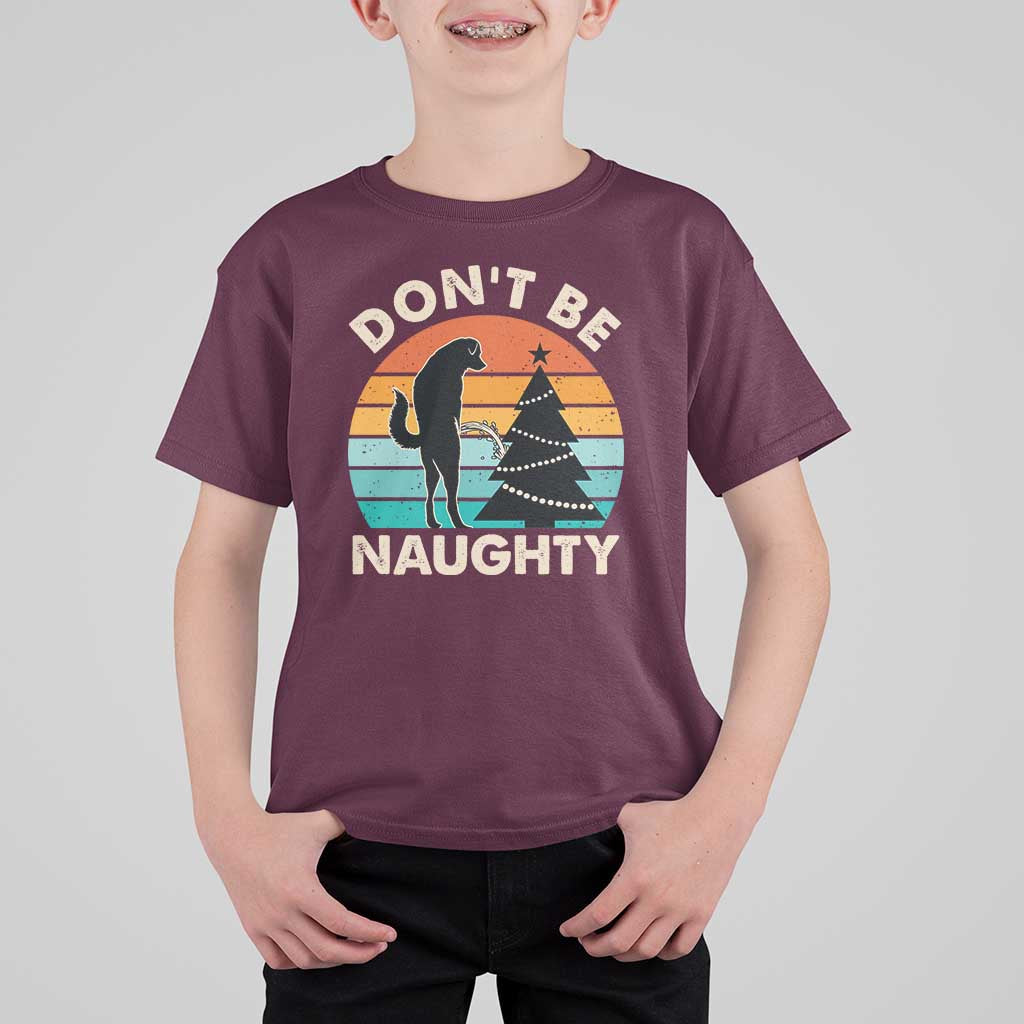 Funny Xmas T Shirt For Kid Don't Be Naughty Dog Peeing Christmas Tree - Wonder Print Shop