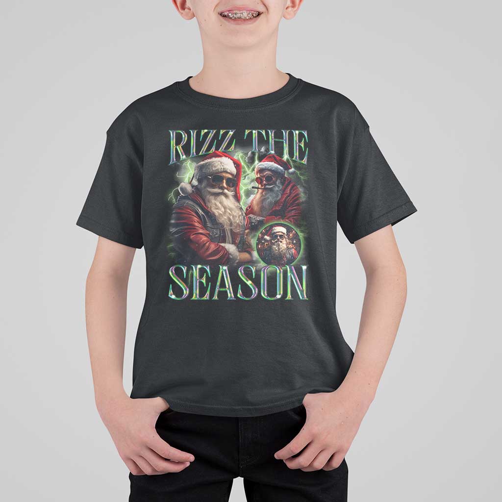 Funny Christmas Santa T Shirt For Kid Rizz The Season Cool Santa - Wonder Print Shop
