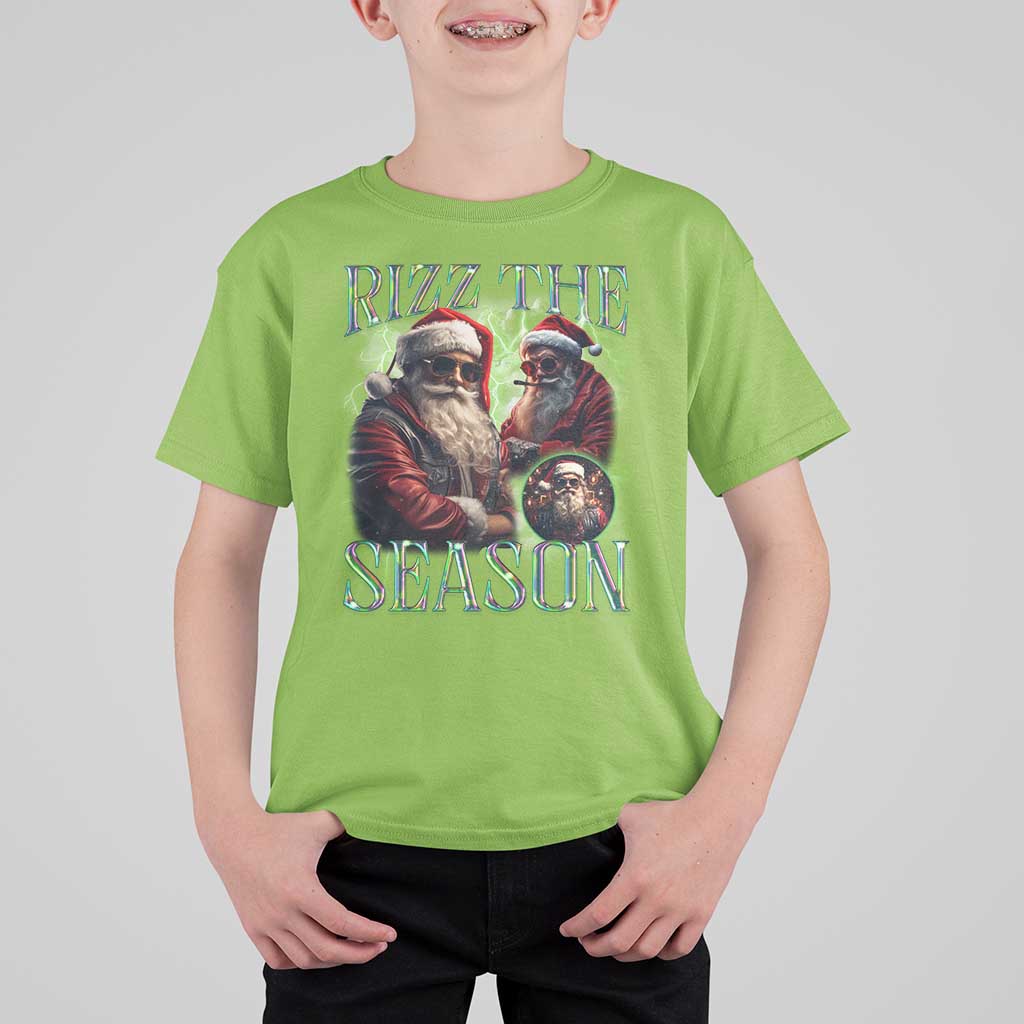 Funny Christmas Santa T Shirt For Kid Rizz The Season Cool Santa - Wonder Print Shop