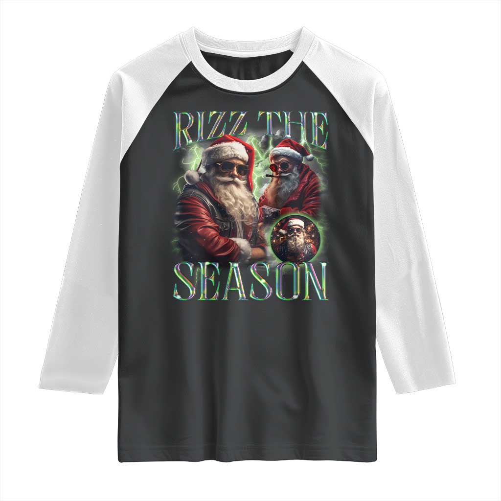 Funny Christmas Santa Raglan Shirt Rizz The Season Cool Santa
