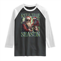 Funny Christmas Santa Raglan Shirt Rizz The Season Cool Santa