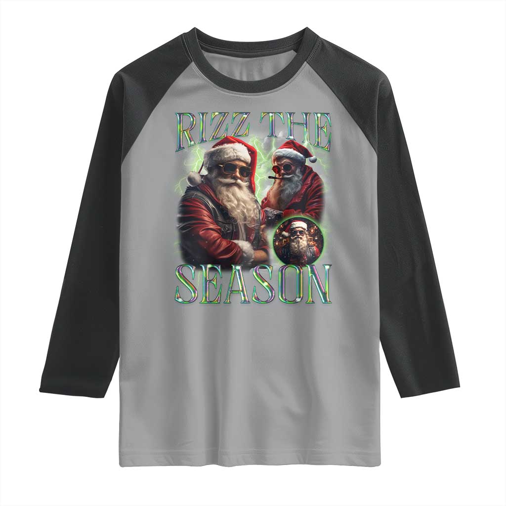 Funny Christmas Santa Raglan Shirt Rizz The Season Cool Santa