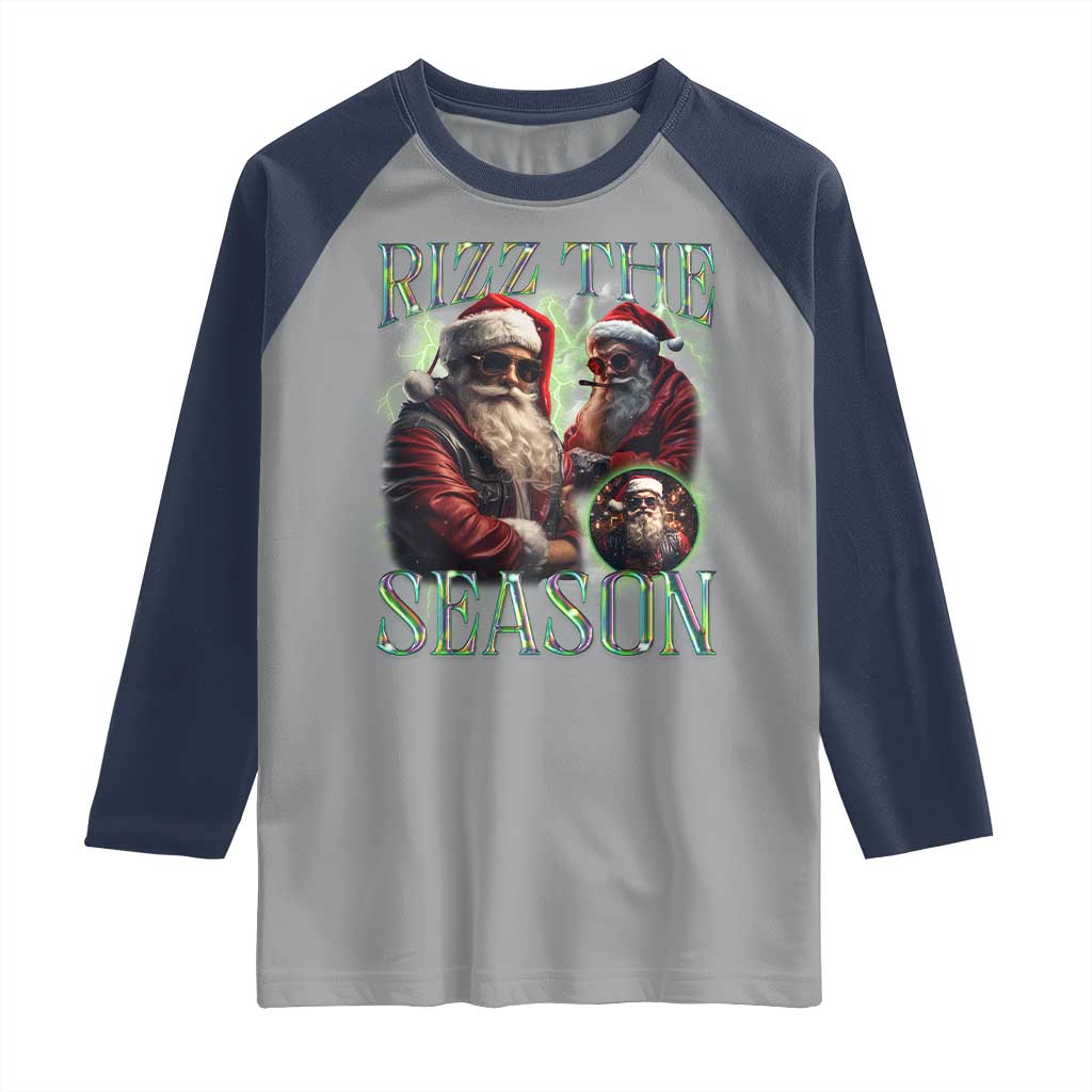 Funny Christmas Santa Raglan Shirt Rizz The Season Cool Santa