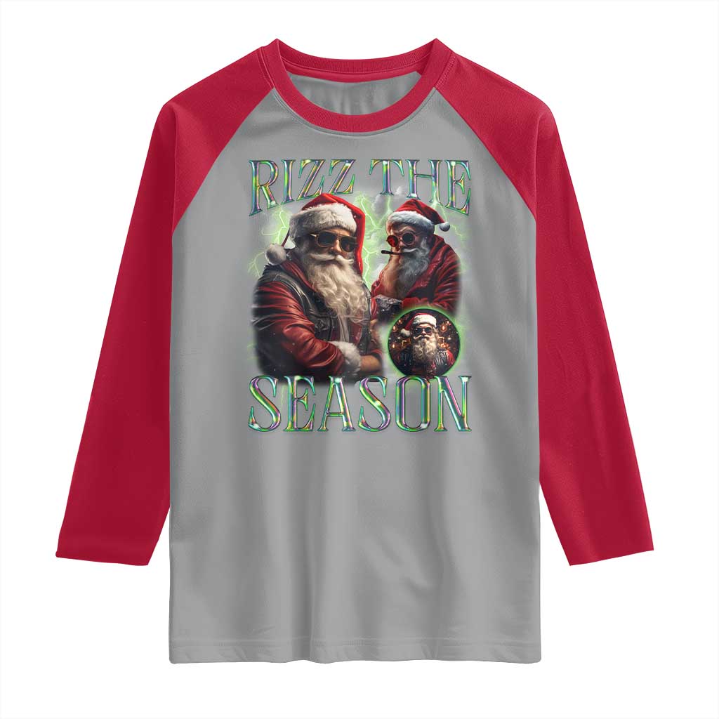 Funny Christmas Santa Raglan Shirt Rizz The Season Cool Santa