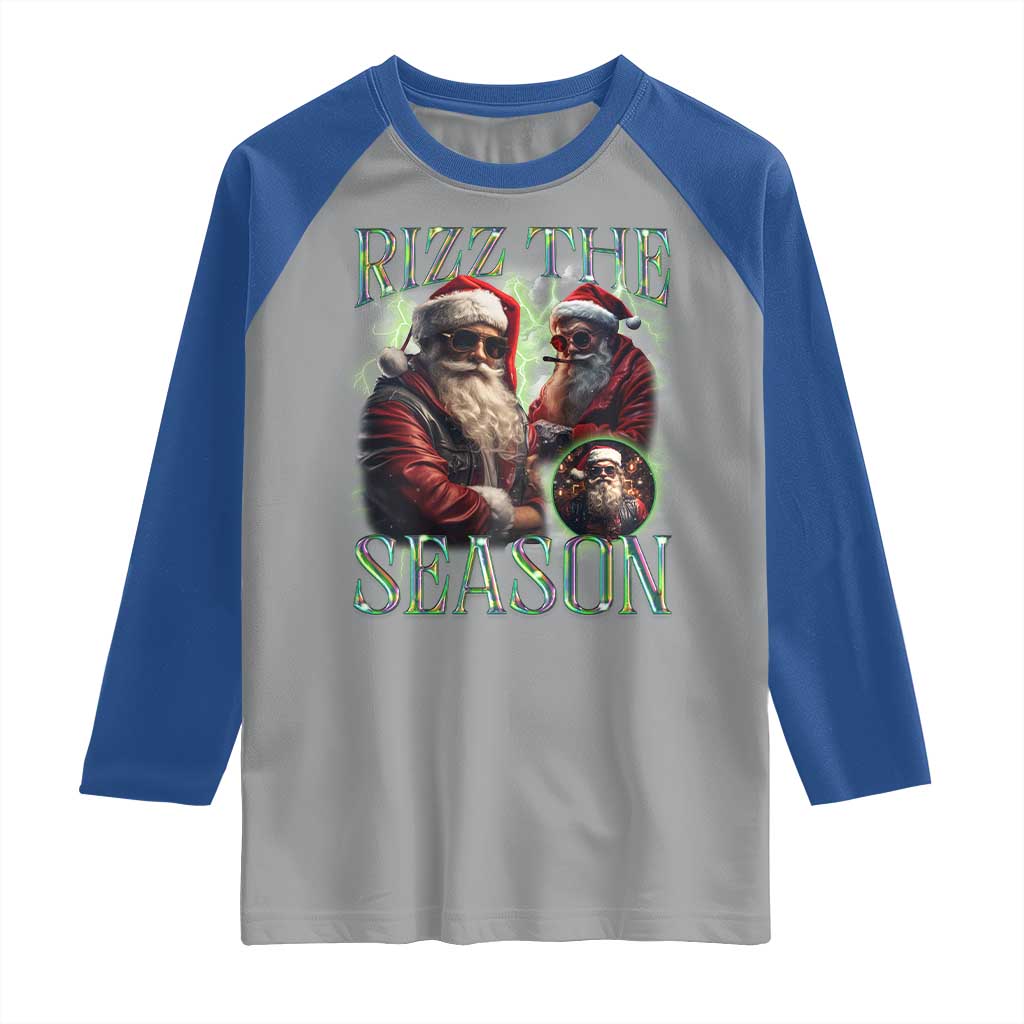 Funny Christmas Santa Raglan Shirt Rizz The Season Cool Santa
