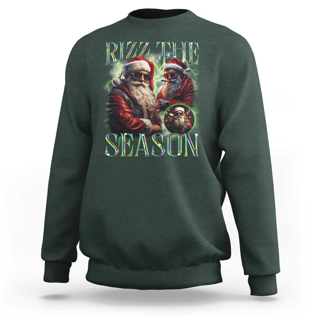 Funny Christmas Santa Sweatshirt Rizz The Season Cool Santa - Wonder Print Shop