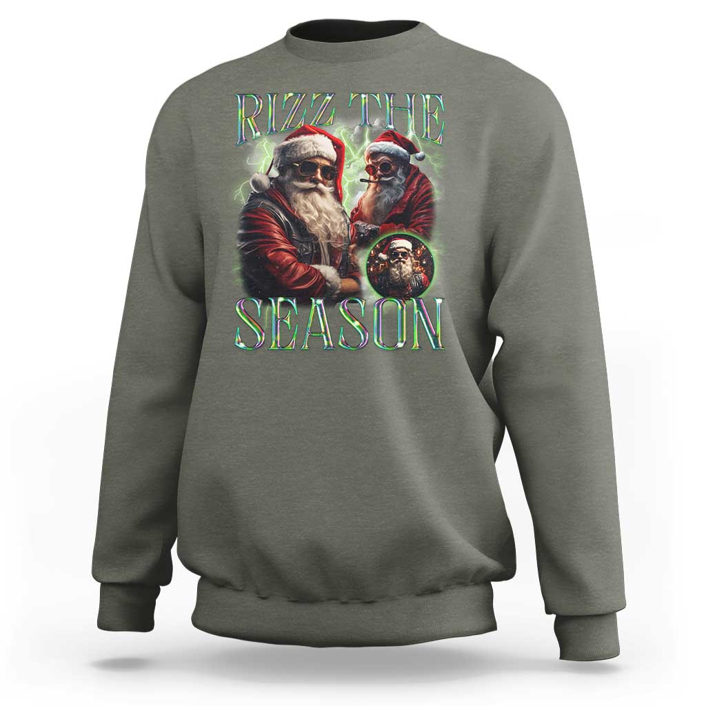 Funny Christmas Santa Sweatshirt Rizz The Season Cool Santa - Wonder Print Shop