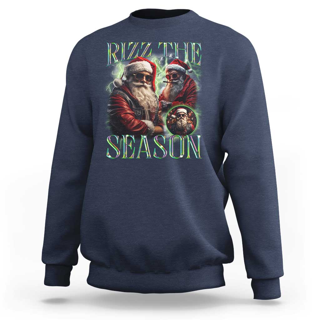 Funny Christmas Santa Sweatshirt Rizz The Season Cool Santa - Wonder Print Shop