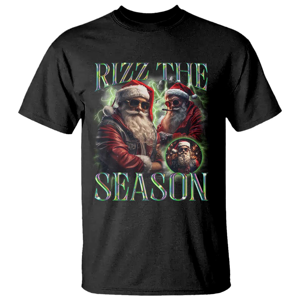 Funny Christmas Santa T Shirt Rizz The Season Cool Santa - Wonder Print Shop