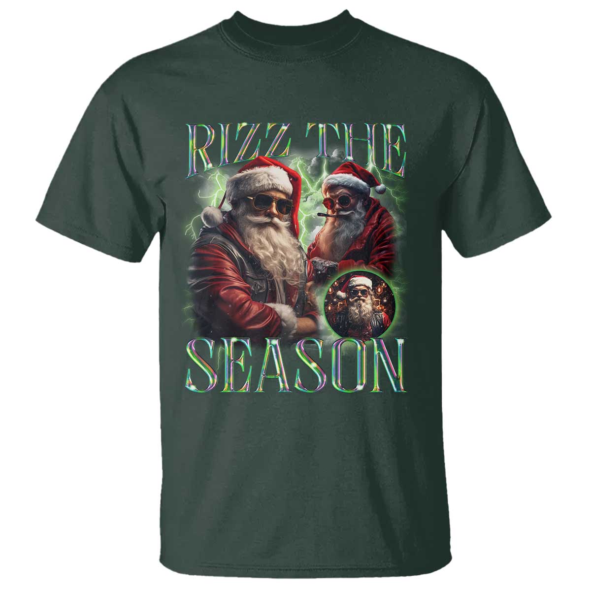 Funny Christmas Santa T Shirt Rizz The Season Cool Santa - Wonder Print Shop