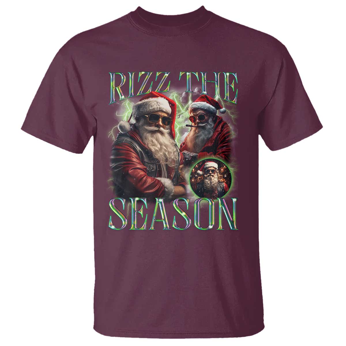 Funny Christmas Santa T Shirt Rizz The Season Cool Santa - Wonder Print Shop
