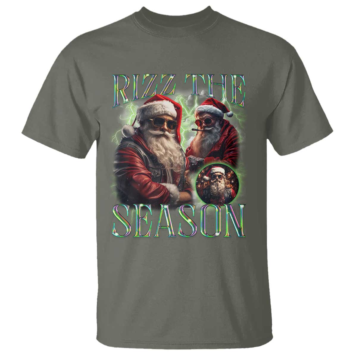 Funny Christmas Santa T Shirt Rizz The Season Cool Santa - Wonder Print Shop