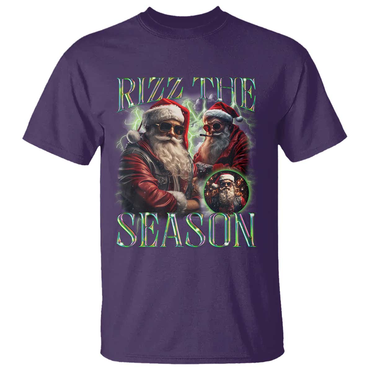 Funny Christmas Santa T Shirt Rizz The Season Cool Santa - Wonder Print Shop