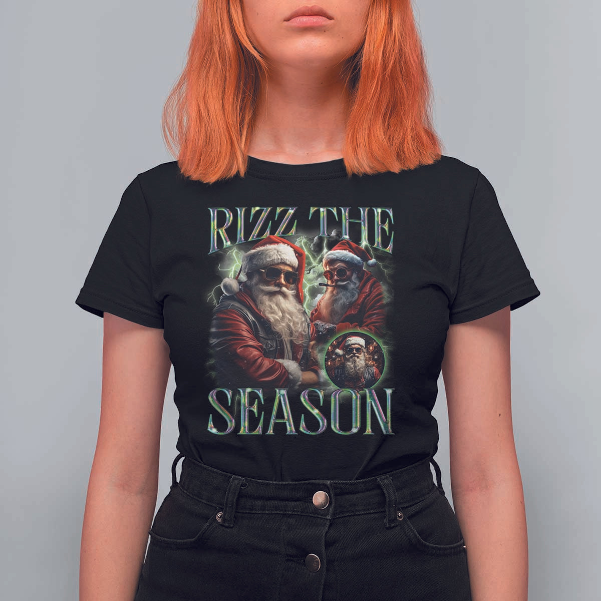 Funny Christmas Santa T Shirt For Women Rizz The Season Cool Santa - Wonder Print Shop