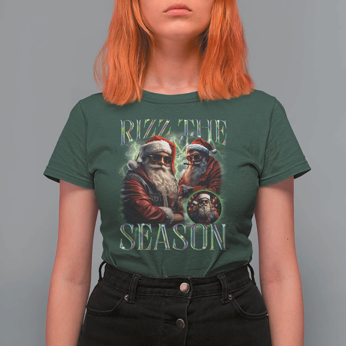 Funny Christmas Santa T Shirt For Women Rizz The Season Cool Santa - Wonder Print Shop