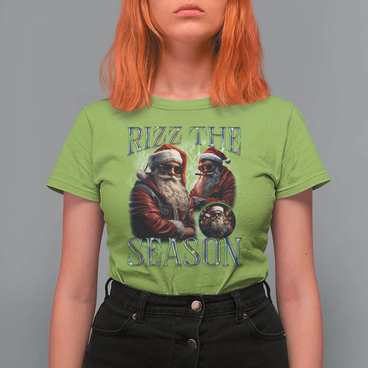 Funny Christmas Santa T Shirt For Women Rizz The Season Cool Santa - Wonder Print Shop