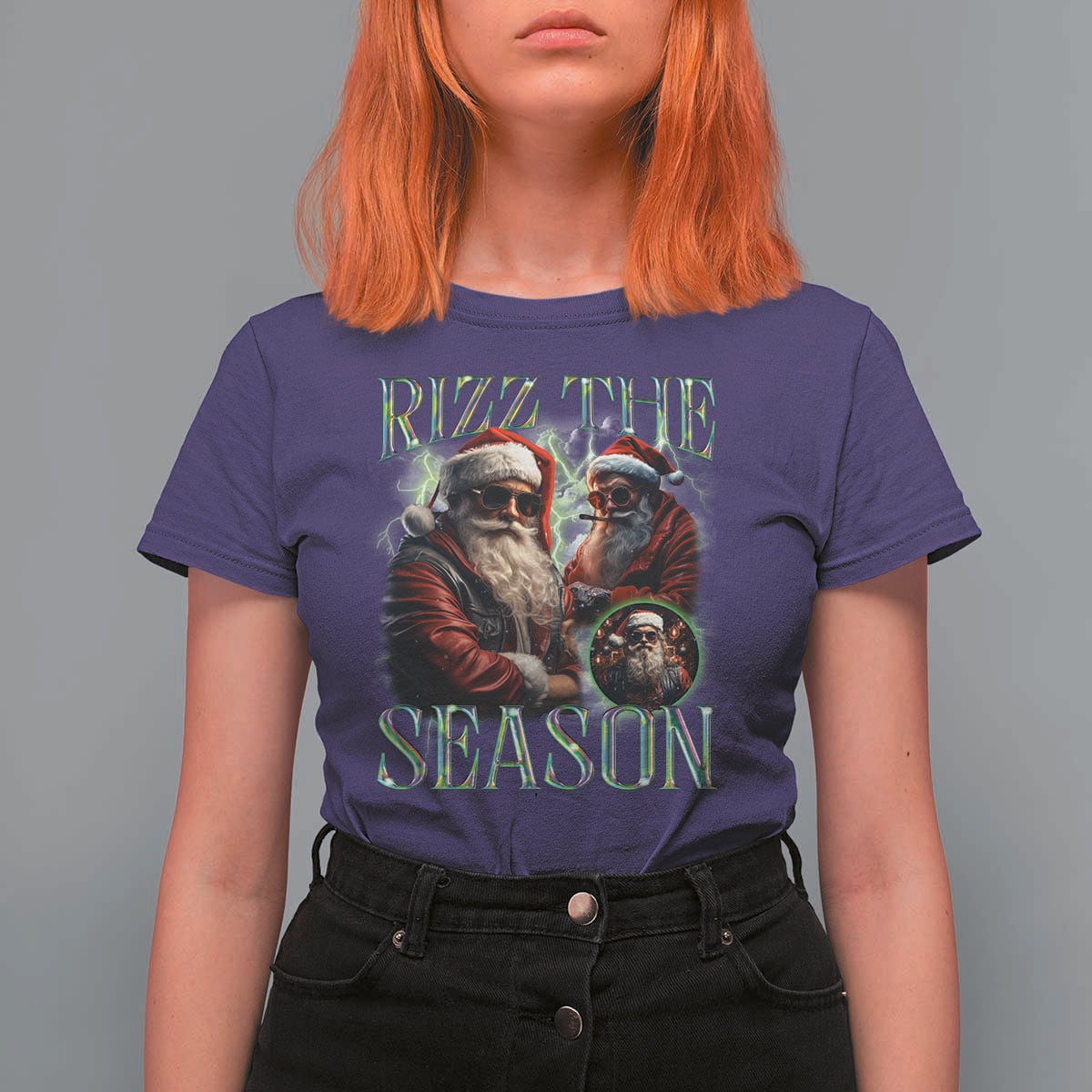 Funny Christmas Santa T Shirt For Women Rizz The Season Cool Santa - Wonder Print Shop