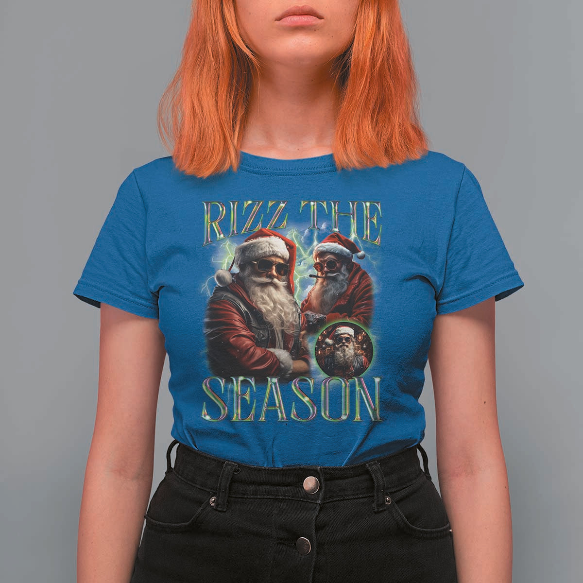 Funny Christmas Santa T Shirt For Women Rizz The Season Cool Santa - Wonder Print Shop