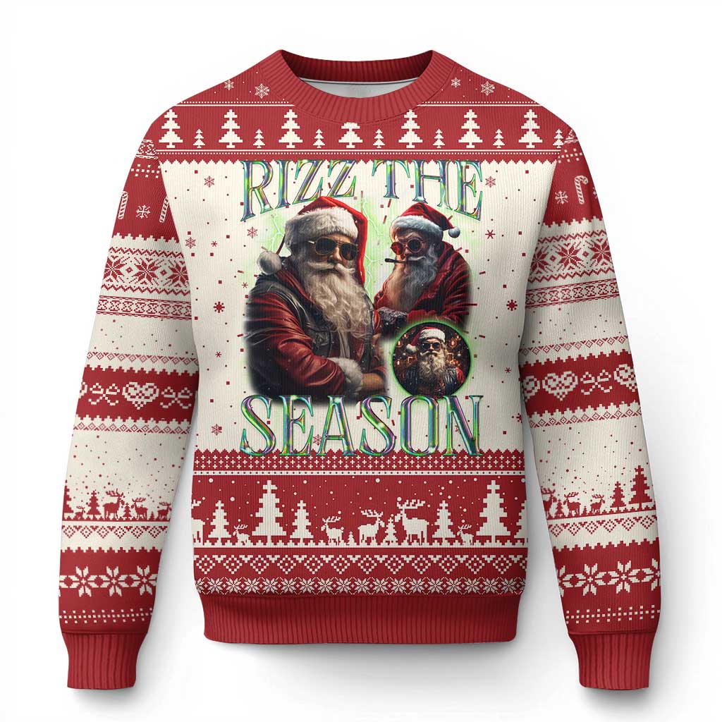 Funny Xmas Santa Ugly Christmas Sweater Rizz The Season Cool Santa - Wonder Print Shop