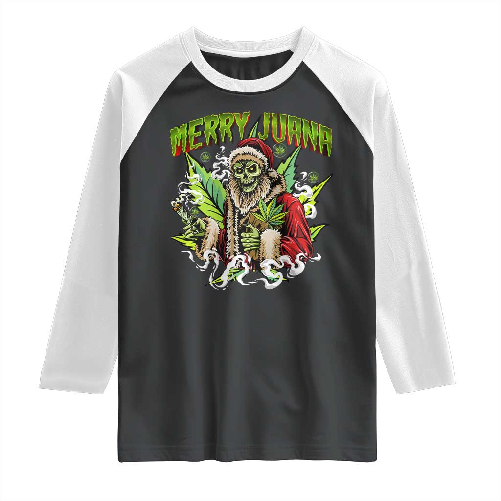Funny Weed Christmas Raglan Shirt Merry Juana Santa Skeleton 420