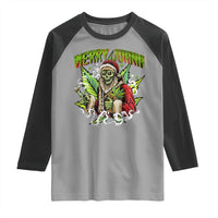 Funny Weed Christmas Raglan Shirt Merry Juana Santa Skeleton 420
