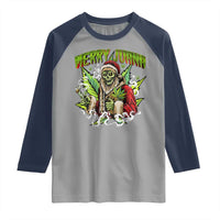 Funny Weed Christmas Raglan Shirt Merry Juana Santa Skeleton 420