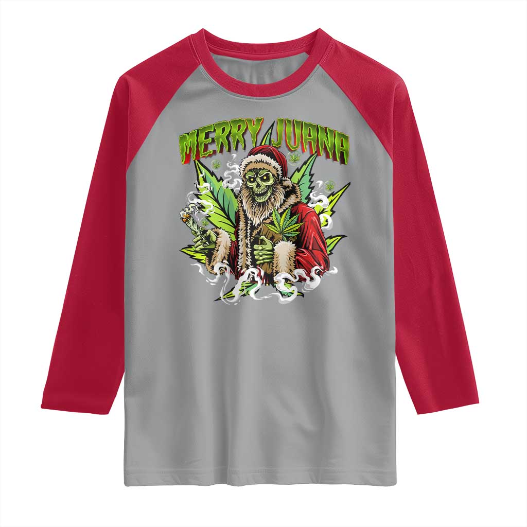 Funny Weed Christmas Raglan Shirt Merry Juana Santa Skeleton 420