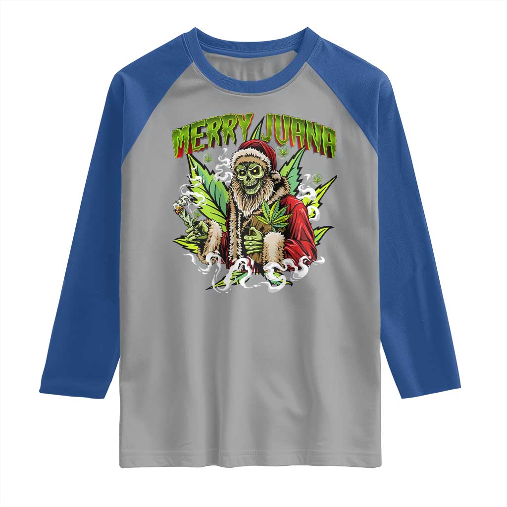 Funny Weed Christmas Raglan Shirt Merry Juana Santa Skeleton 420