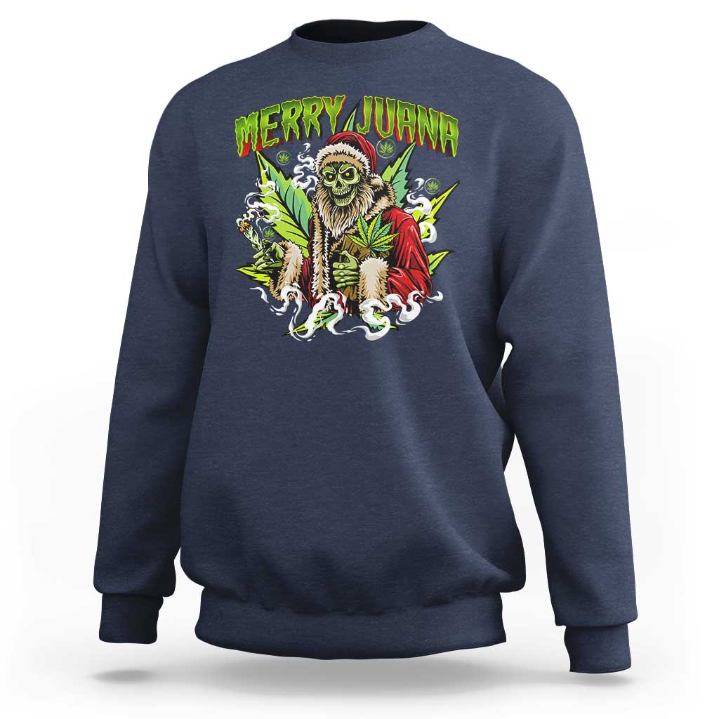 Funny Weed Christmas Sweatshirt Merry Juana Santa Skeleton 420 - Wonder Print Shop