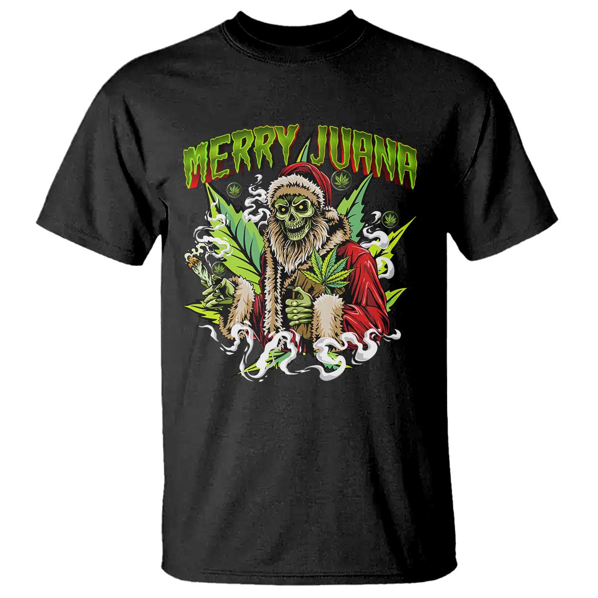 Funny Weed Christmas T Shirt Merry Juana Santa Skeleton 420 - Wonder Print Shop