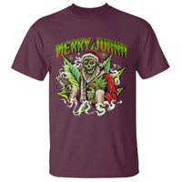 Funny Weed Christmas T Shirt Merry Juana Santa Skeleton 420 - Wonder Print Shop