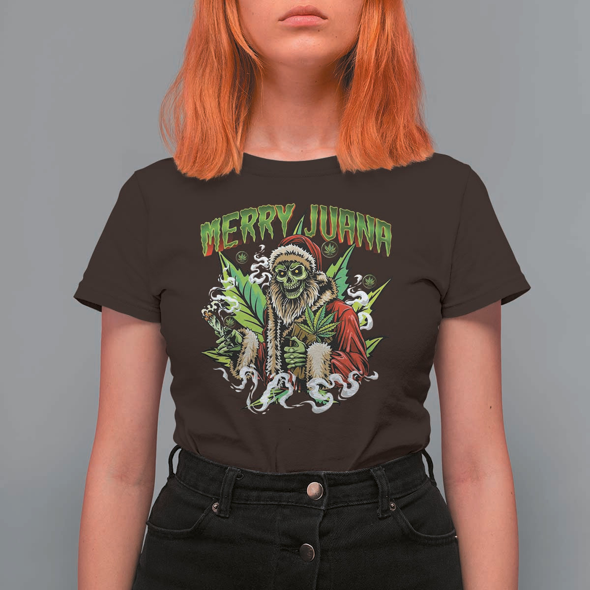 Funny Weed Christmas T Shirt For Women Merry Juana Santa Skeleton 420 - Wonder Print Shop