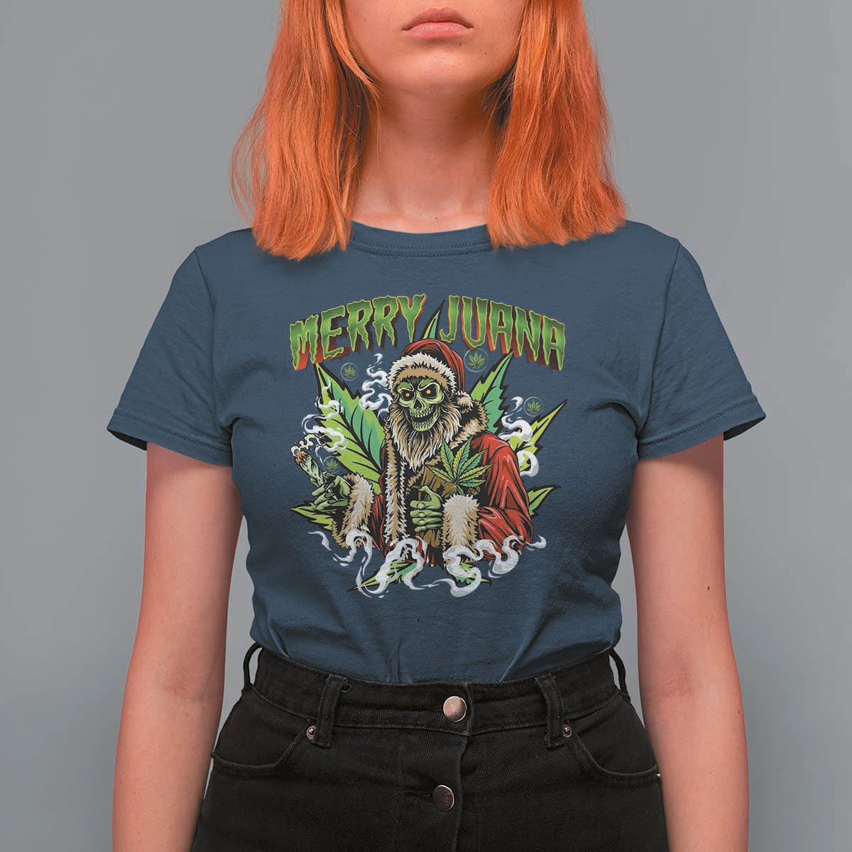 Funny Weed Christmas T Shirt For Women Merry Juana Santa Skeleton 420 - Wonder Print Shop