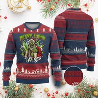 Funny Weed Xmas Ugly Christmas Sweater Merry Juana Santa Skeleton 420 - Wonder Print Shop