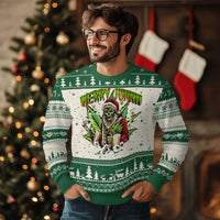 Funny Weed Xmas Ugly Christmas Sweater Merry Juana Santa Skeleton 420 - Wonder Print Shop