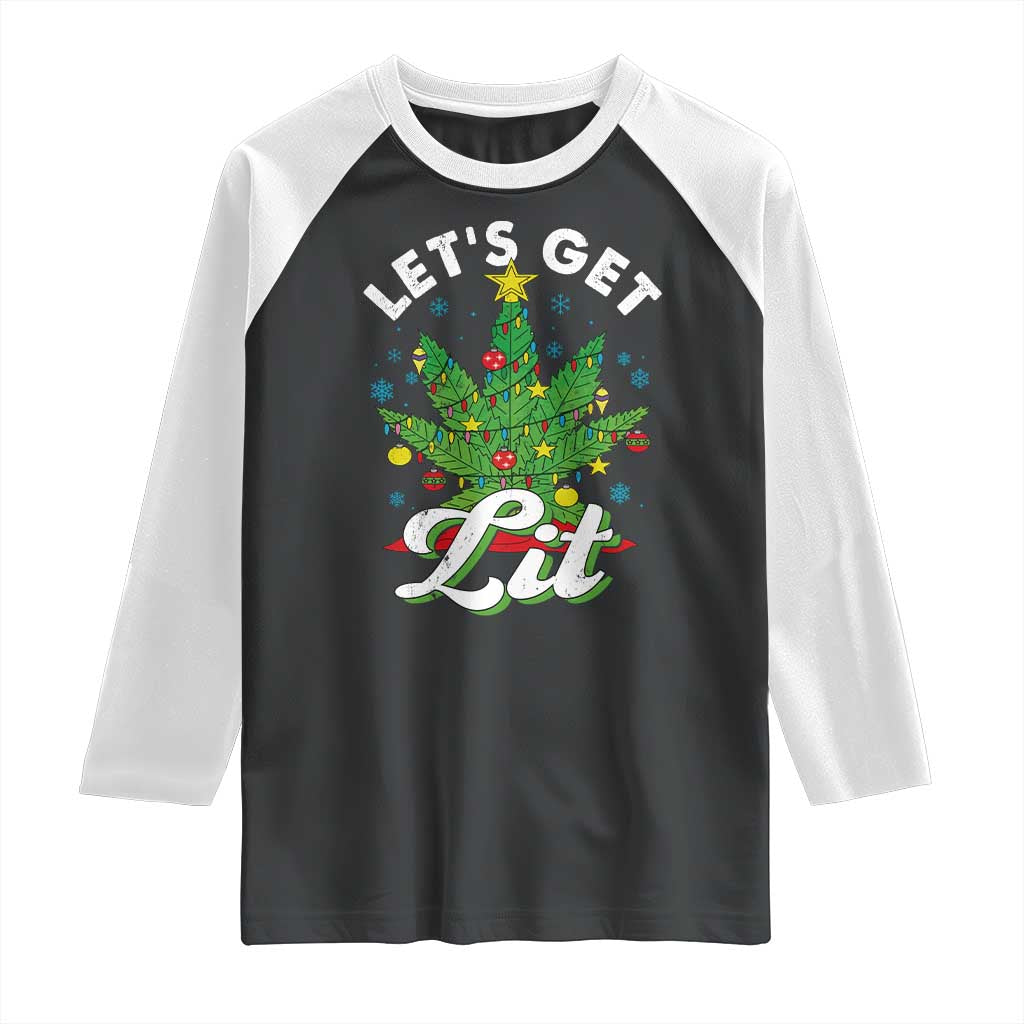 Funny Weed Christmas Raglan Shirt Let's Get Lit Christmas Tree Cannabis