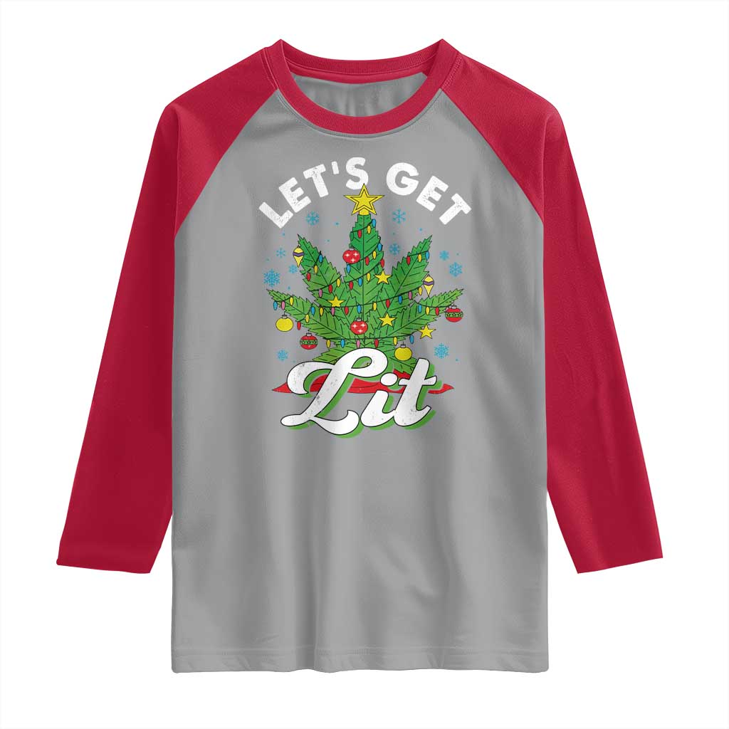 Funny Weed Christmas Raglan Shirt Let's Get Lit Christmas Tree Cannabis