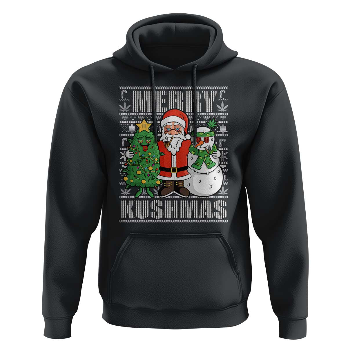 Funny Weed Christmas Hoodie Merry Kushmas Naughty Santa Snowman Cannabis 420