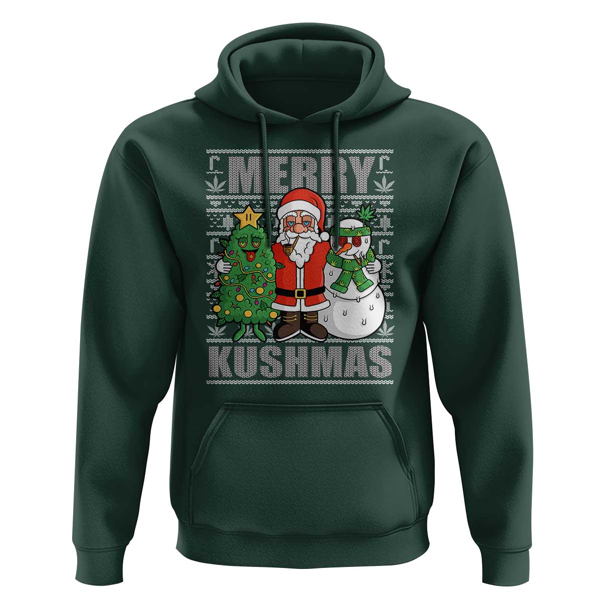 Funny Weed Christmas Hoodie Merry Kushmas Naughty Santa Snowman Cannabis 420
