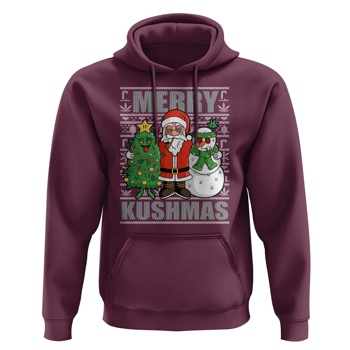 Funny Weed Christmas Hoodie Merry Kushmas Naughty Santa Snowman Cannabis 420