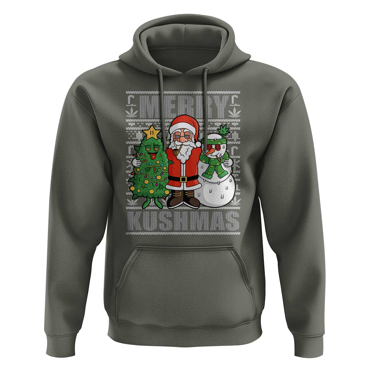 Funny Weed Christmas Hoodie Merry Kushmas Naughty Santa Snowman Cannabis 420